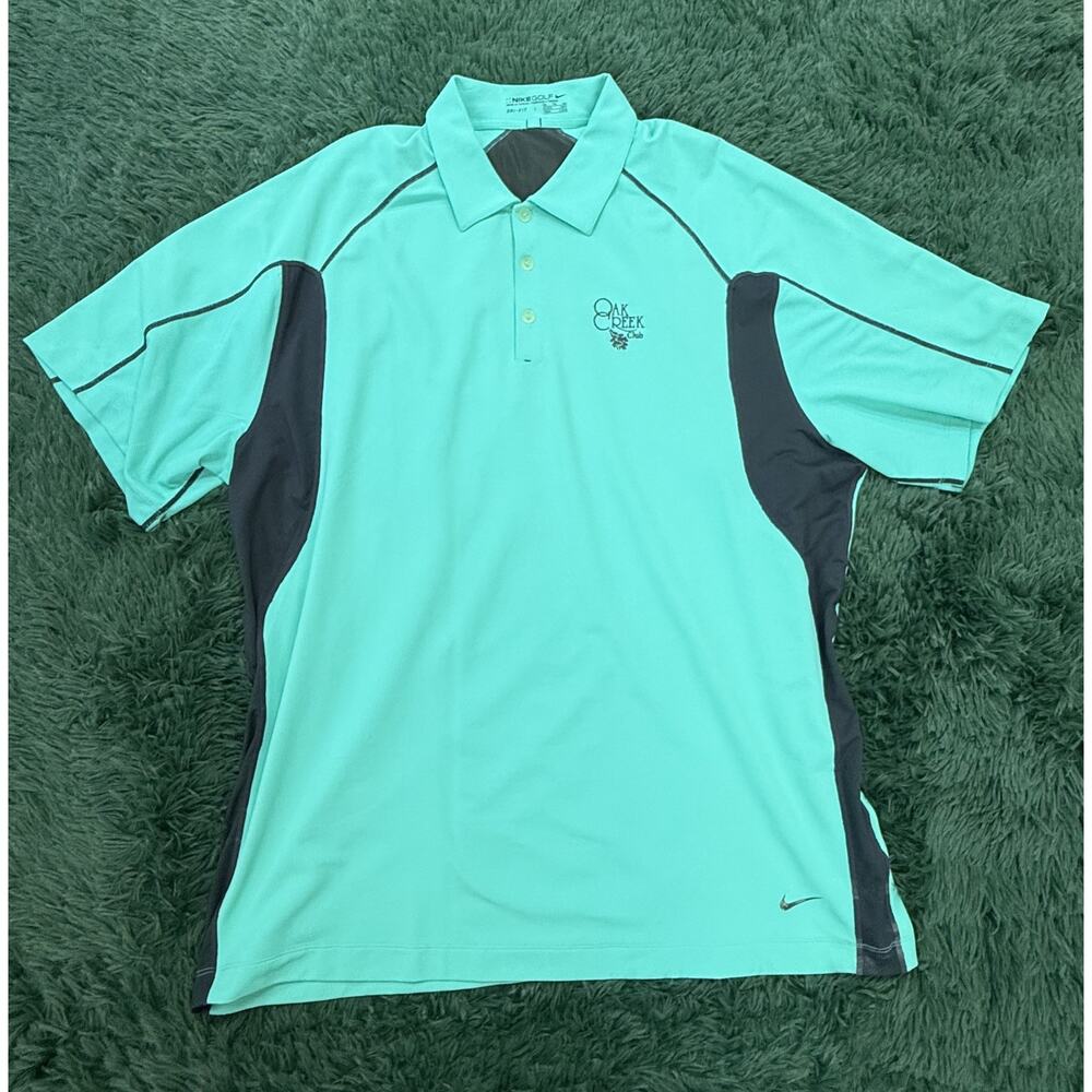 Nike Golf Dri-Fit Men's L Aqua Dark Gray Polo Shirt Oak Creek Club Embroidered